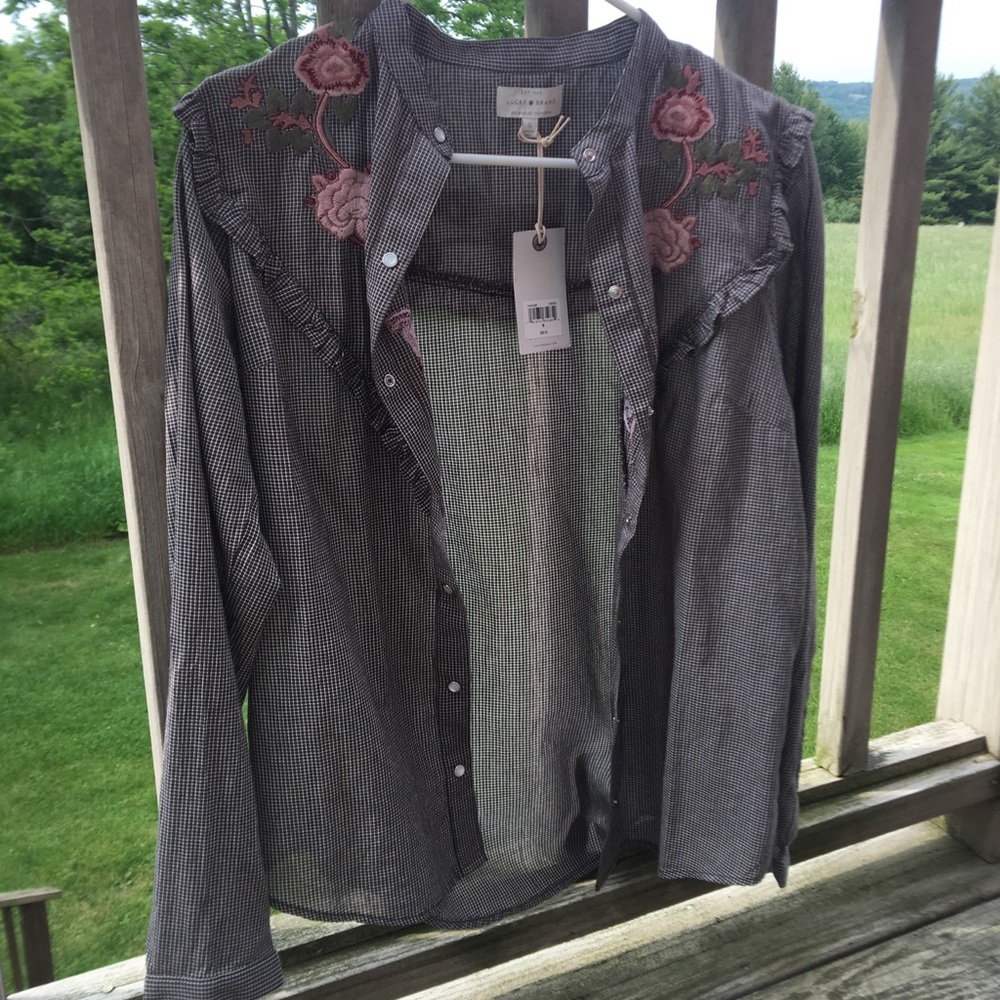 Lucky Brand floral embroidered shirt